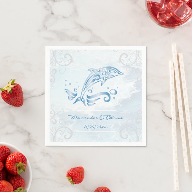 Blaue-Delfin-Hochzeit Serviette (Beispiel)
