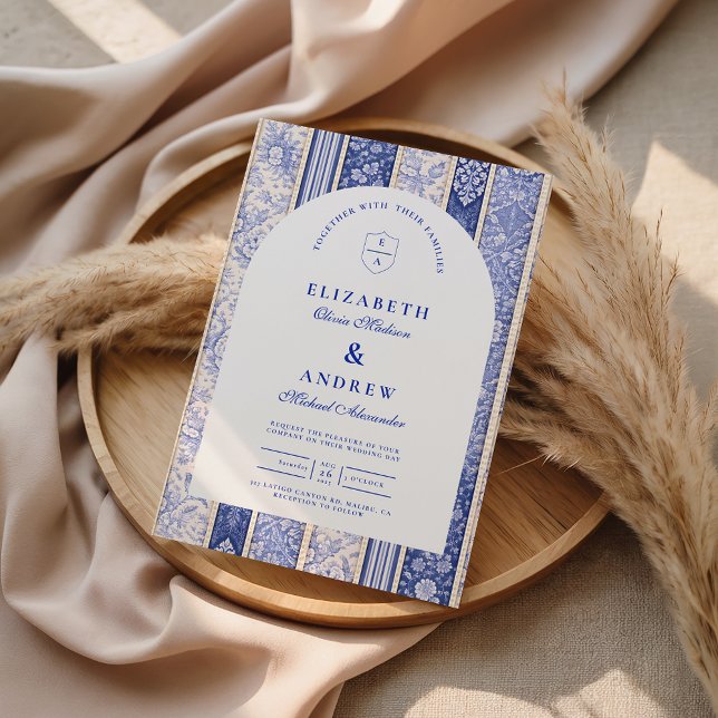 Blaue Delfter Kachel-Patchwork-Hochzeit Einladung (Von Creator hochgeladen)