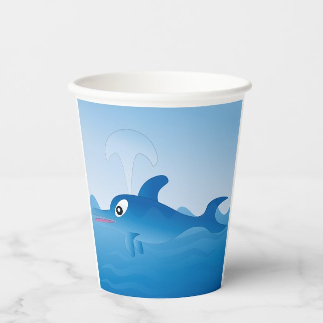 Blaue Delphin Pappbecher (Vorderseite)