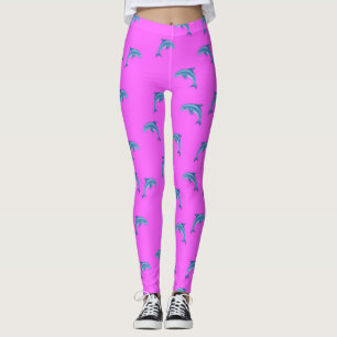 Blaue Delphine auf rosa, tierbezogen, Cartoon Leggings
