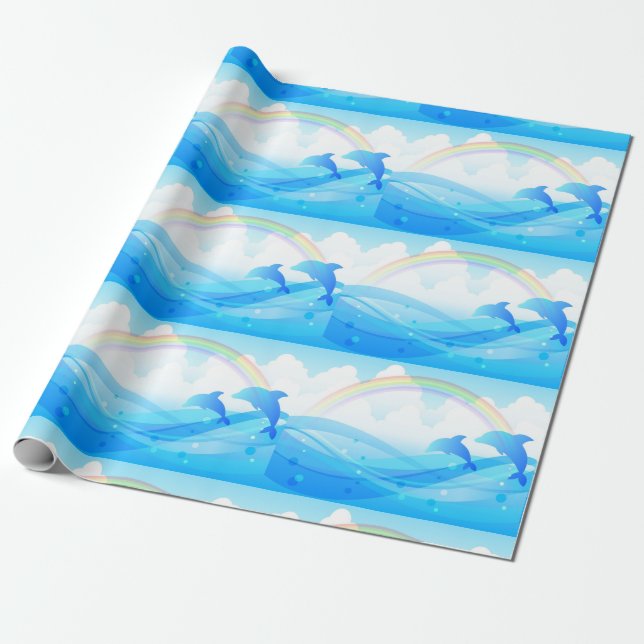 Blaue Delphine springen Geschenkpapier (Ungerollt)