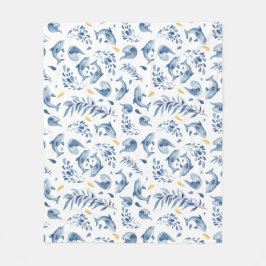 Blaue Delphine und Wellen Fleecedecke
