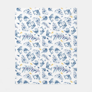 Blaue Delphine und Wellen Fleecedecke
