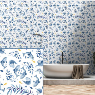 Blaue Delphine und Wellen Tapete