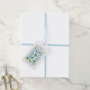 Blaue Delphinium-Blume GLÜCKLICH BIRTHTAG Geschenkanhänger