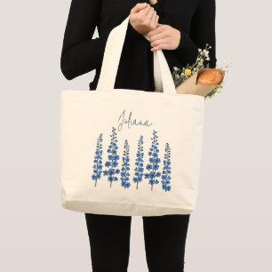 Blaue Delphinium-Blume im Juli Jumbo Stoffbeutel