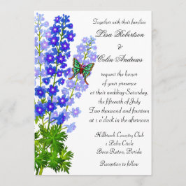 Blaue Delphinium-Blumen, die Einladung Wedding