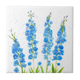 Blaue Delphinium-Blumen-Wasserfarbe elegante rusti Fliese