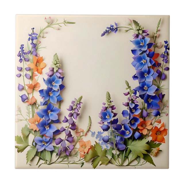Blaue Delphinium-Blüte Fliese (Vorderseite)