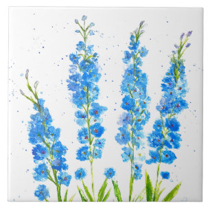 Blaue Delphinium florale Aquarell elegant rustikal Fliese