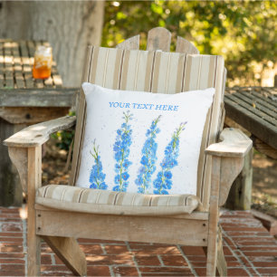 Blaue Delphinium florale Aquarell elegant rustikal Kissen