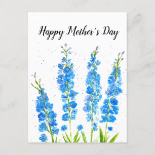 Blaue Delphinium florale Aquarell elegant rustikal Postkarte