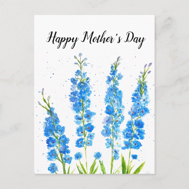 Blaue Delphinium florale Aquarell elegant rustikal Postkarte (Vorderseite)