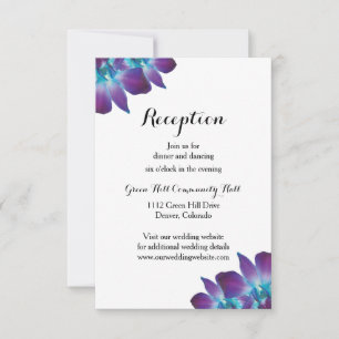 Blaue Dendrobium-Orchideen-Hochzeitsempfangskarte Einladung