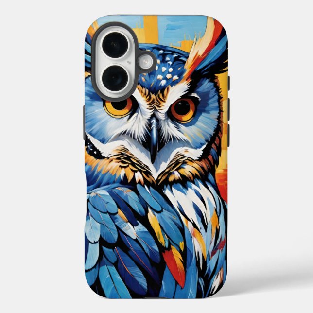 Blaue Denim-Eule iPhone 16 Hülle (Rückseite)