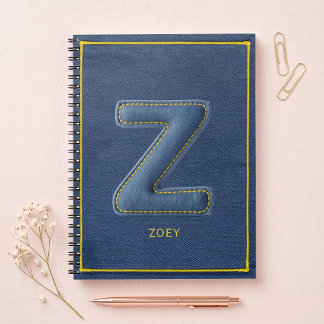 Blaue Denim-Imitat-Nähpatch-Buchstabe Z-Monogramm Notizblock