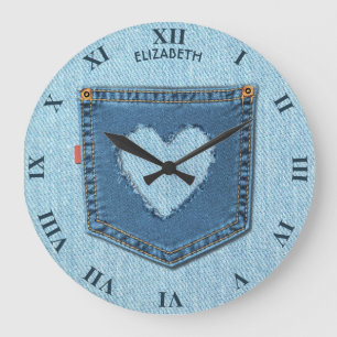 Blaue Denim-Jeans-Tasche im Herz-Form-coolen Große Wanduhr