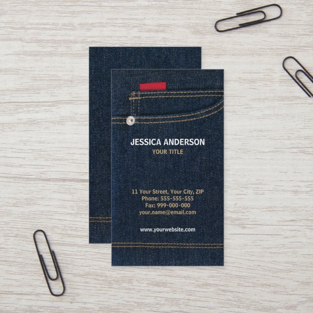 Blaue Denim-Jeans-Visitenkarte Visitenkarte (Vorderseite/Rückseite Beispiel)