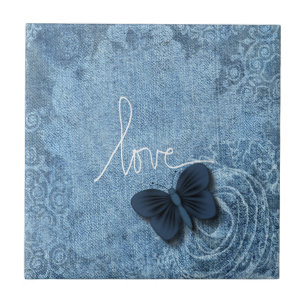 Blaue Denim-Schmetterlings-Liebe der Natur Fliese