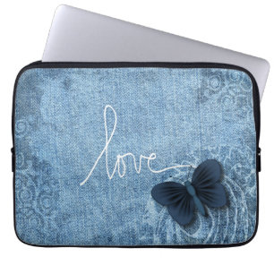 Blaue Denim-Schmetterlings-Liebe Laptopschutzhülle