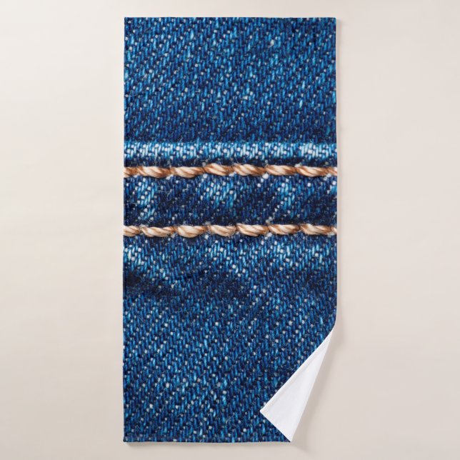 Blaue Denim-Textur mit Naht der Naht, Jeans Badehandtuch (Badehandtuch)