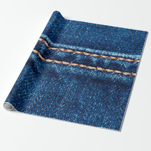 Blaue Denim-Textur mit Naht der Naht, Jeans Geschenkpapier