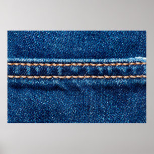 Blaue Denim-Textur mit Naht der Naht, Jeans Poster