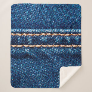 Blaue Denim-Textur mit Naht der Naht, Jeans Sherpadecke