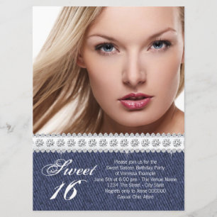 Blaue Denim- und Diamant-Sweet-Sixteen-Party Einladung