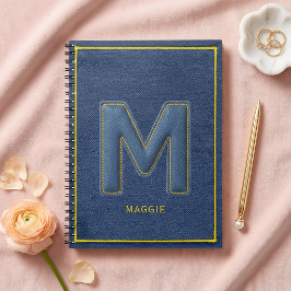 Blaue Denim Y2K Gelbe Stickerei Monogramm Buchstab Notizblock