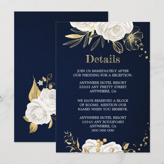 Blaue Details der Blumenmeere aus Weißgold Begleitkarte (Vorne/Hinten)