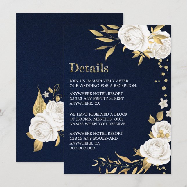 Blaue Details der Blumenmeere aus Weißgold Begleitkarte (Vorne/Hinten)