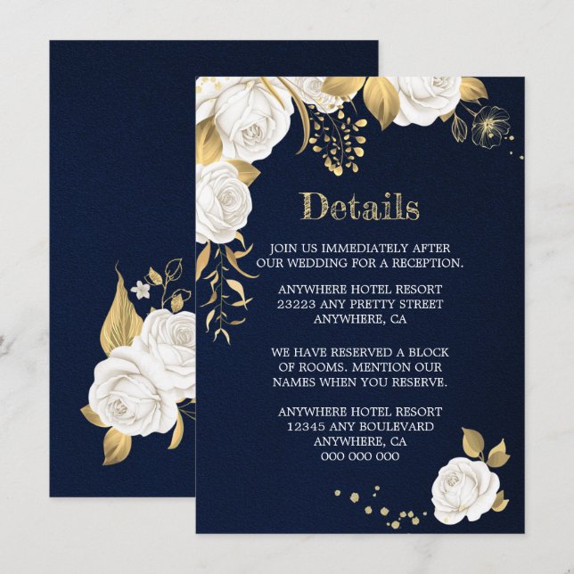 Blaue Details der Blumenmeere aus Weißgold Begleitkarte (Vorne/Hinten)