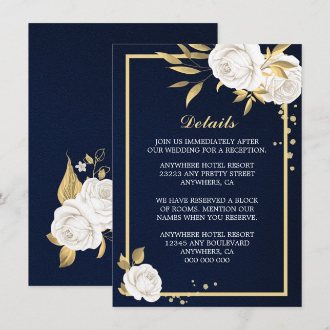 Blaue Details der Blumenmeere aus Weißgold Begleitkarte (Vorne/Hinten)