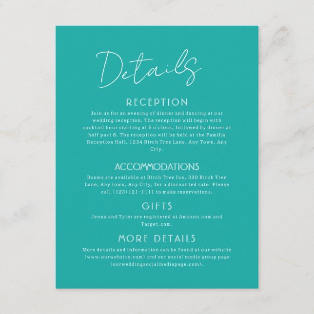 Blaue Details Große Hochzeitskarte Begleitkarte (Vorderseite)