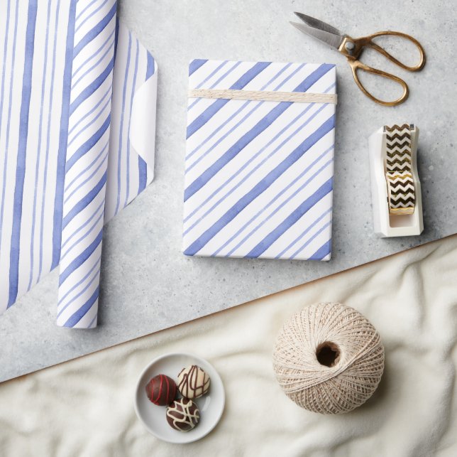 Blaue Diagonalstreifen Geschenkpapier (Kunsthandwerk)