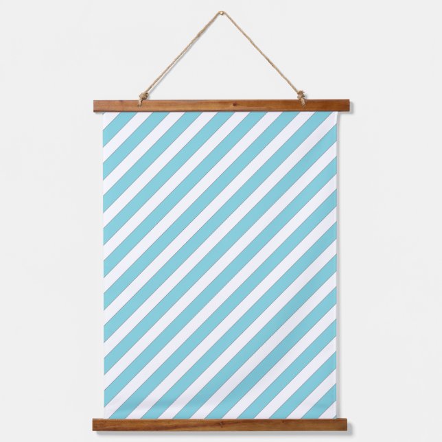Blaue Diagonalstreifen Wandteppich Mit Holzrahmen (Vorderseite)