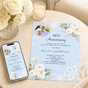 Blaue Diamant Blumen 60. Hochzeitstag Einladung