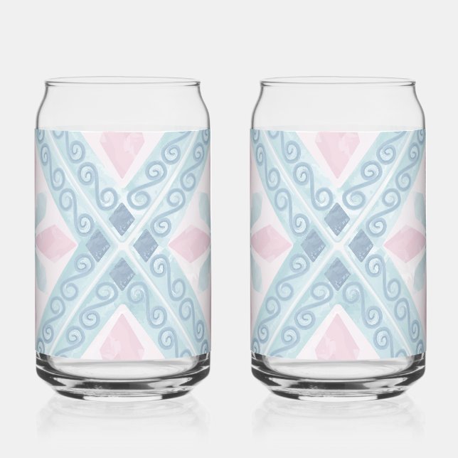 Blaue Diamant-Geometrie-Muster Dosenglas (Vorderseite)