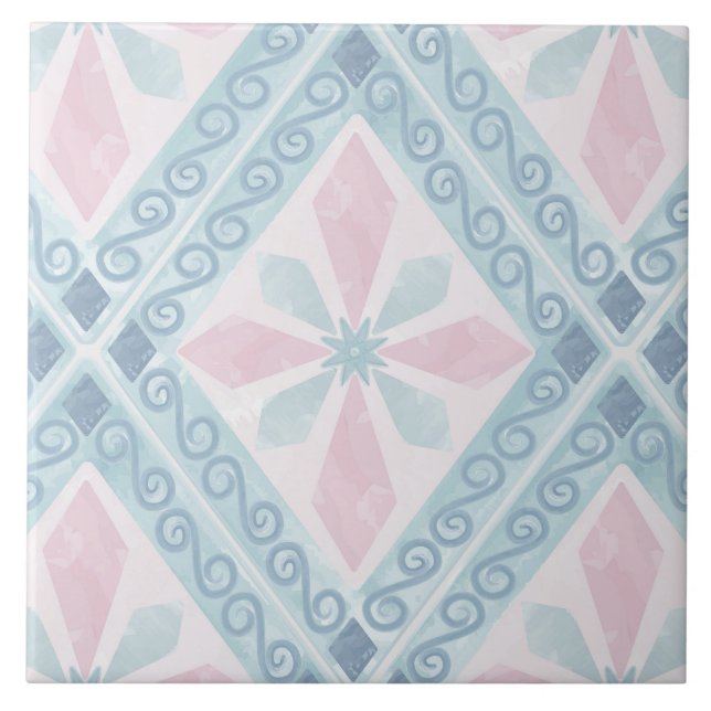 Blaue Diamant-Geometrie-Muster Fliese (Vorderseite)