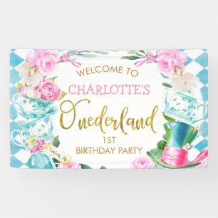 Blaue Diamantblüte Alice in Onederland zum Geburts Banner