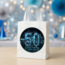 Blaue Diamanten und schwarze glamouröse 50. Geburt