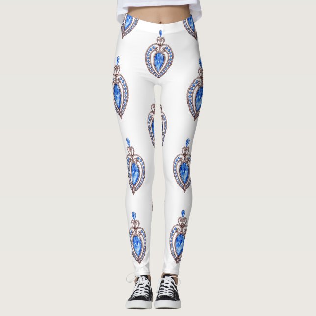 Blaue Diamantherzen Leggings (Vorderseite)