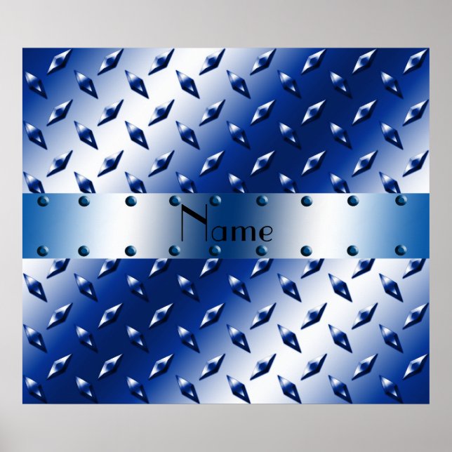 Blaue Diamantplatte aus personalisiertem Stahl Poster (Vorne)