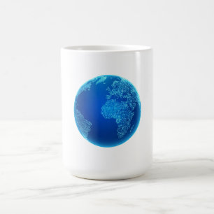 Blaue digitale Binärcodes Erde Kaffeetasse