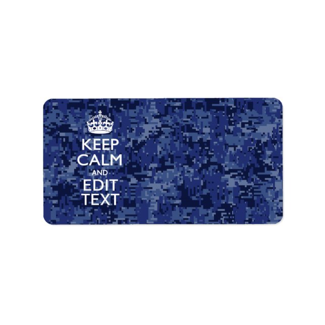 Blaue digitale Camouflage BEHALTE CALM UND Text be Adressaufkleber (Vorne)