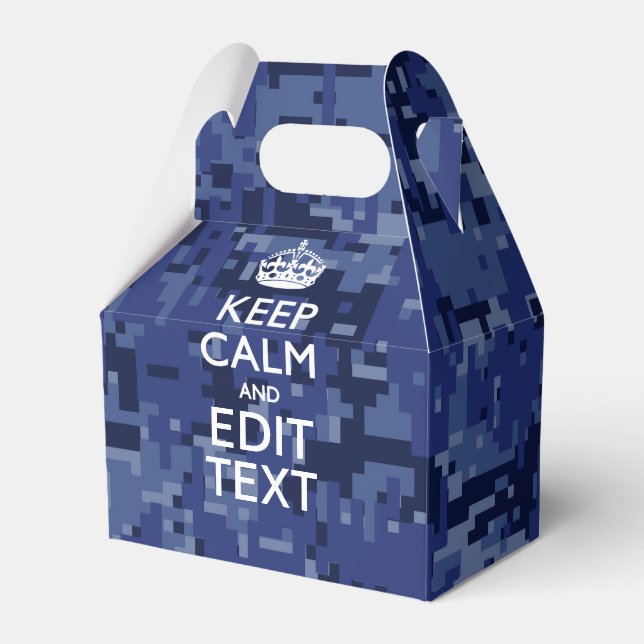 Blaue digitale Camouflage BEHALTE CALM UND Text be Geschenkschachtel (Vorderseite)