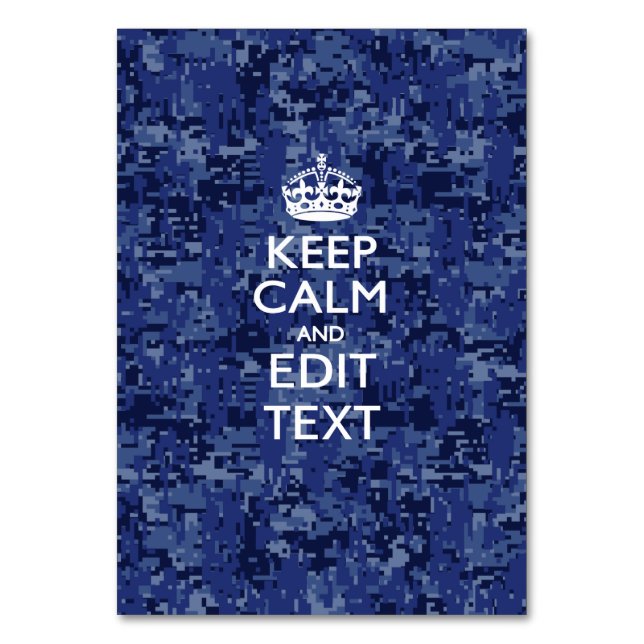 Blaue digitale Camouflage BEHALTE CALM UND Text be Tischnummer (Vorderseite)