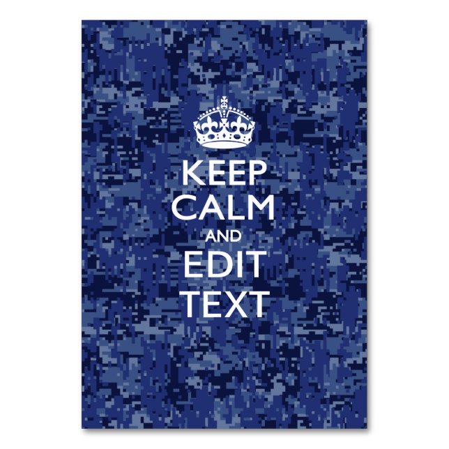 Blaue digitale Camouflage BEHALTE CALM UND Text be Tischnummer (Vorderseite)