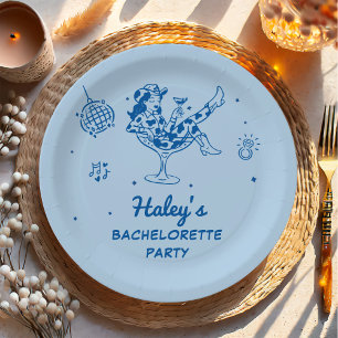 Blaue Disco-Cowgirl-Rodeo-Junggesellinnen-Abschied Pappteller